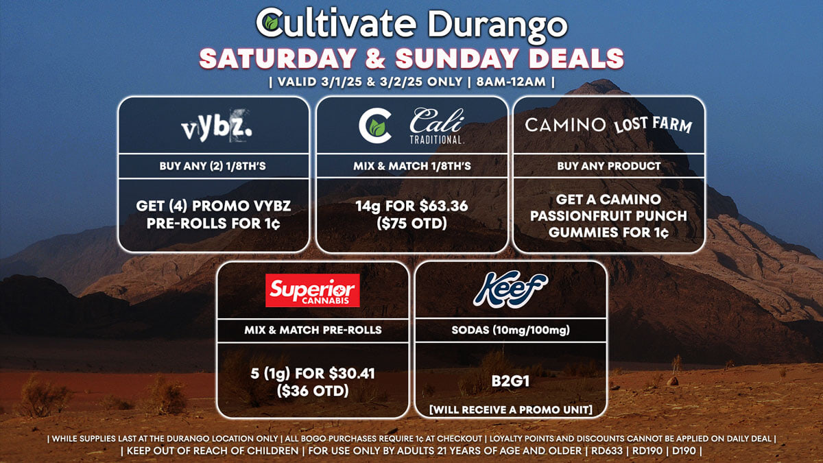 Cultivate Las Vegas Dispensary Daily Deals! Valid SATURDAY & SUNDAY 3/1-3/2 Only | 8AM-12AM | While Supplies Last!