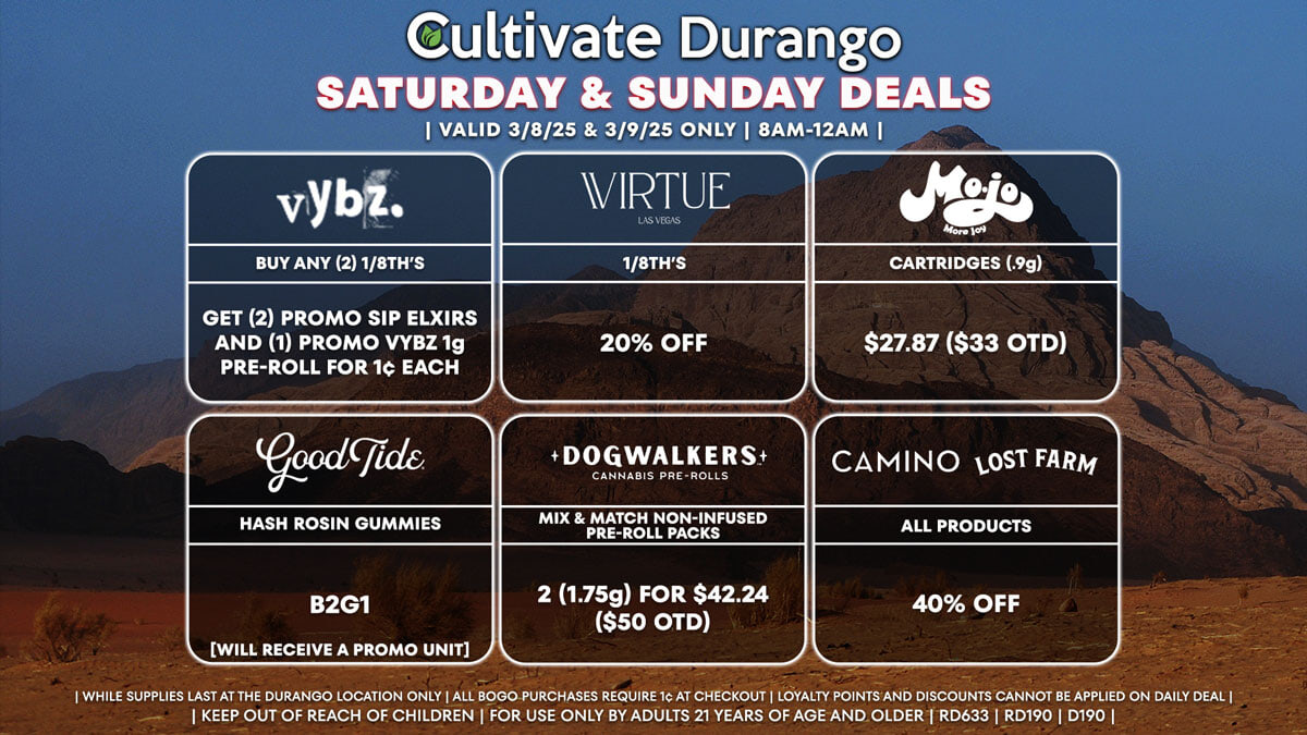 Cultivate Las Vegas Dispensary Daily Deals! Valid SATURDAY & SUNDAY 3/8-3/9 Only | 8AM-12AM | While Supplies Last!