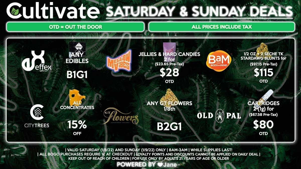 Cultivate Las Vegas Dispensary Daily Deals! Valid SATURDAY & SUNDAY 1/8-1/9 Only | 8AM-3AM | While Supplies Last!