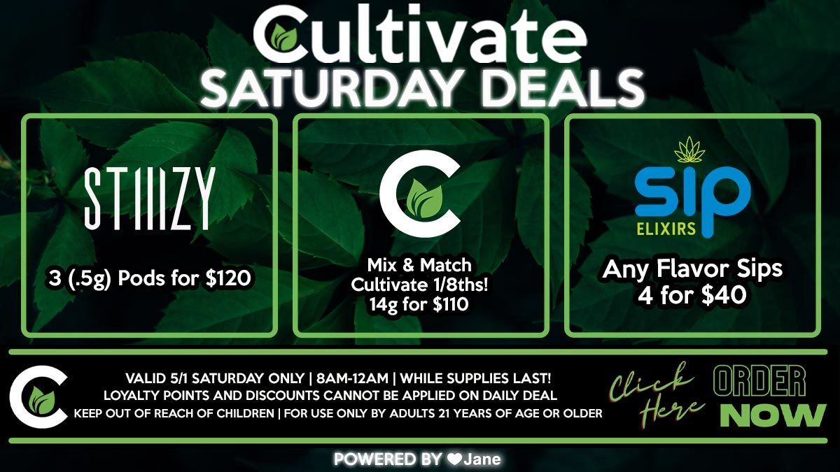 Cultivate Las Vegas Dispensary Daily Deals! Valid SATURDAY 6/12 Only | 8AM-3AM | While Supplies Last!