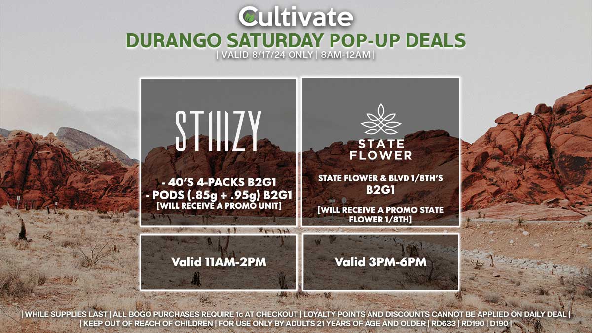 Stiiizy State Flower Las Vegas Cultivate Durango Pop-ups