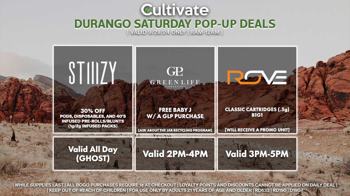 Stiiizy GLP Rove Las Vegas Cultivate Durango Pop-ups