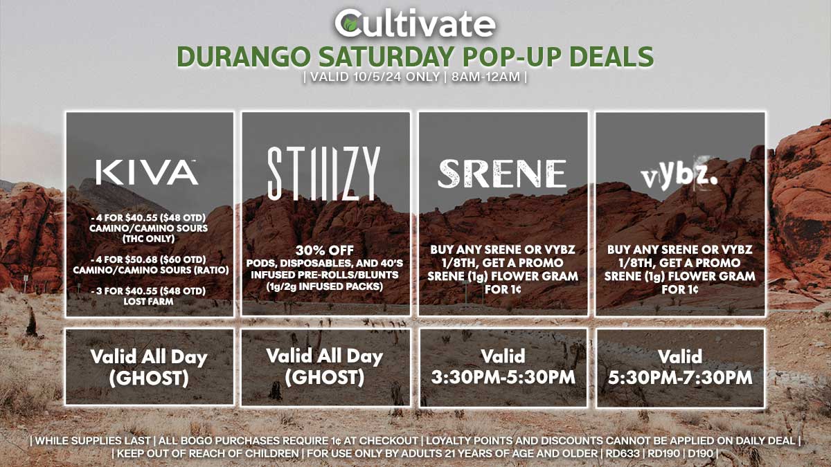 Kiva Stiiizy Srene Vybz Las Vegas Cultivate Durango Pop-ups