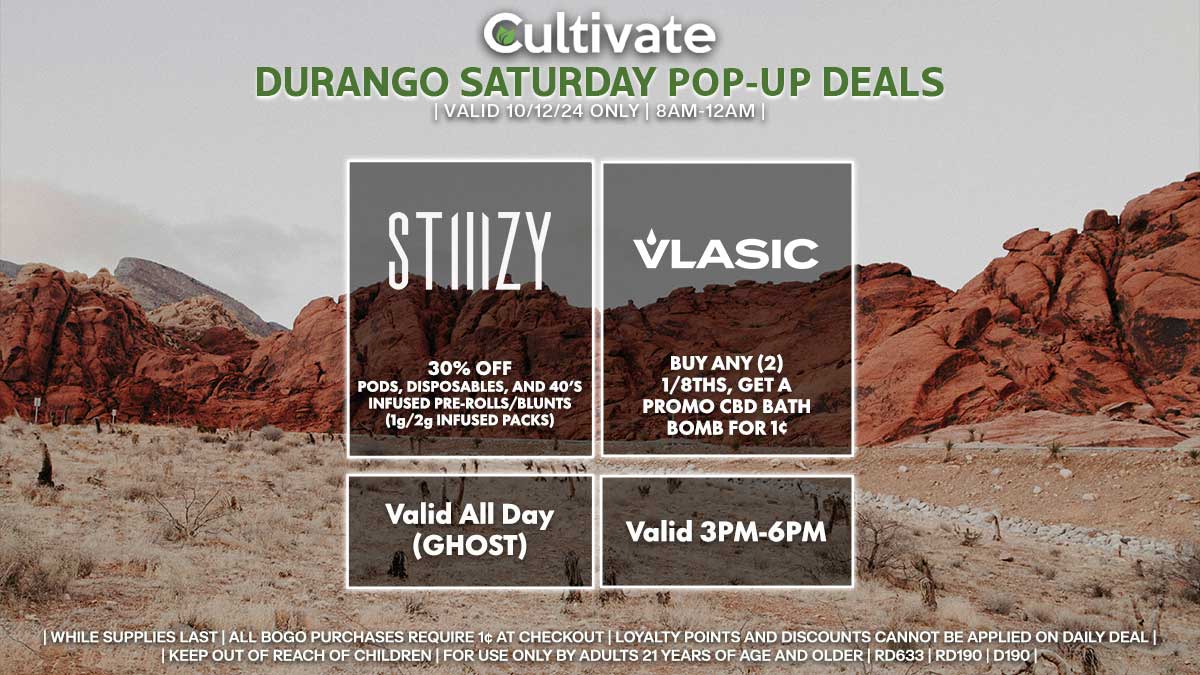 Stiiizy Vlasic Las Vegas Cultivate Durango pop-ups