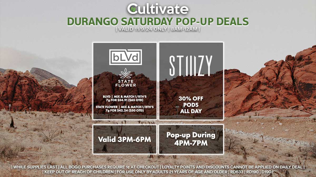 Blvd Stiiizy Las Vegas Cultivate Durango pop-ups