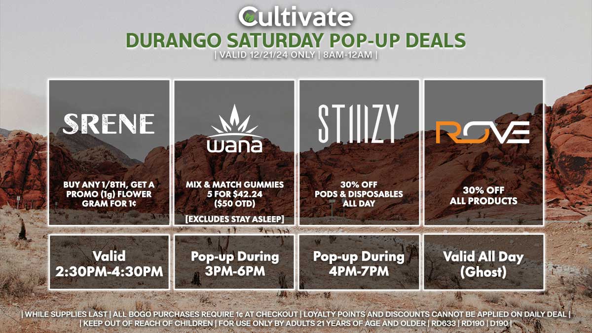 Srene Wana Stiiizy Rove Las Vegas Cultivate Durango Pop-ups