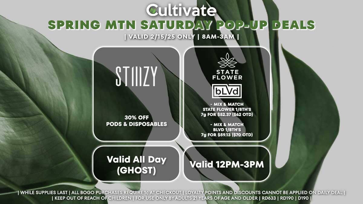 Stiiizy State Flower BLVD Las Vegas Cultivate Spring Mountain Pop-ups