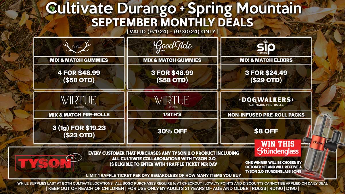 Cultivate Las Vegas Dispensary Daily Deals! Valid Month of September 9/1-9/30 Only | While Supplies Last!