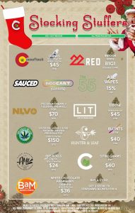 Cultivate Las Vegas Dispensary Stocking Stuffer Deals! Valid 12/14-12/25 Only | 8AM-3AM | While Supplies Last! CANNAPUNCH - 3 (100mg) for $45 OTD ($38.01 Pre-Tax) 22 RED - Indoor 1/8ths! B1G1 (Excludes 22 AM) CULTIVATE - 5 Fire Grams for $40 OTD ($42.24 Pre-Tax) AMA - Pre-Rolls (3g) for $24 OTD ($20.27 Pre-Tax) SAUCED/THE 55/INDO (HTE/CDT) - 15% Off All Vapes BAM - Buy a 1/2 Oz, Get 2 Seche TK Stardawg Blunts for 1¢ - White Chocolate Raspberry 1/8th for $36 OTD ($30.41 Pre-Tax) NLVO - (7g) Sour Cream + 1 Elusive Pre-Roll for $70 OTD ($59.13 Pre-Tax) LIT - $45 OTD 1/8ths! ($38.02 Pre-Tax) HUNTER & LEAF - Blunts 2 for $40 MOTHER HERB - 1/2 Oz GSC OGKB + 3 (1g) The Bank Infused Pre-Rolls for $150 OTD ($126.72 Pre-Tax) | Valid (12/14/21) - (12/25/21), while supplies last | All BOGO purchases require 1¢ at checkout. | All deals include tax | Keep out of reach of children. For use only by adults 21 years of age or older. | Open 8AM to 3AM | Visit cultivatelv.com for more information | 
