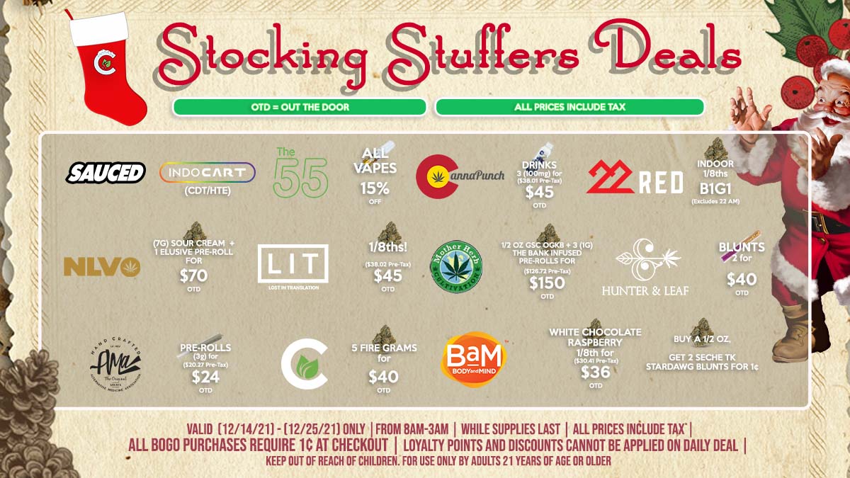 Cultivate Las Vegas Dispensary Stocking Stuffer Deals! Valid 12/14-12/25 Only | 8AM-3AM | While Supplies Last!