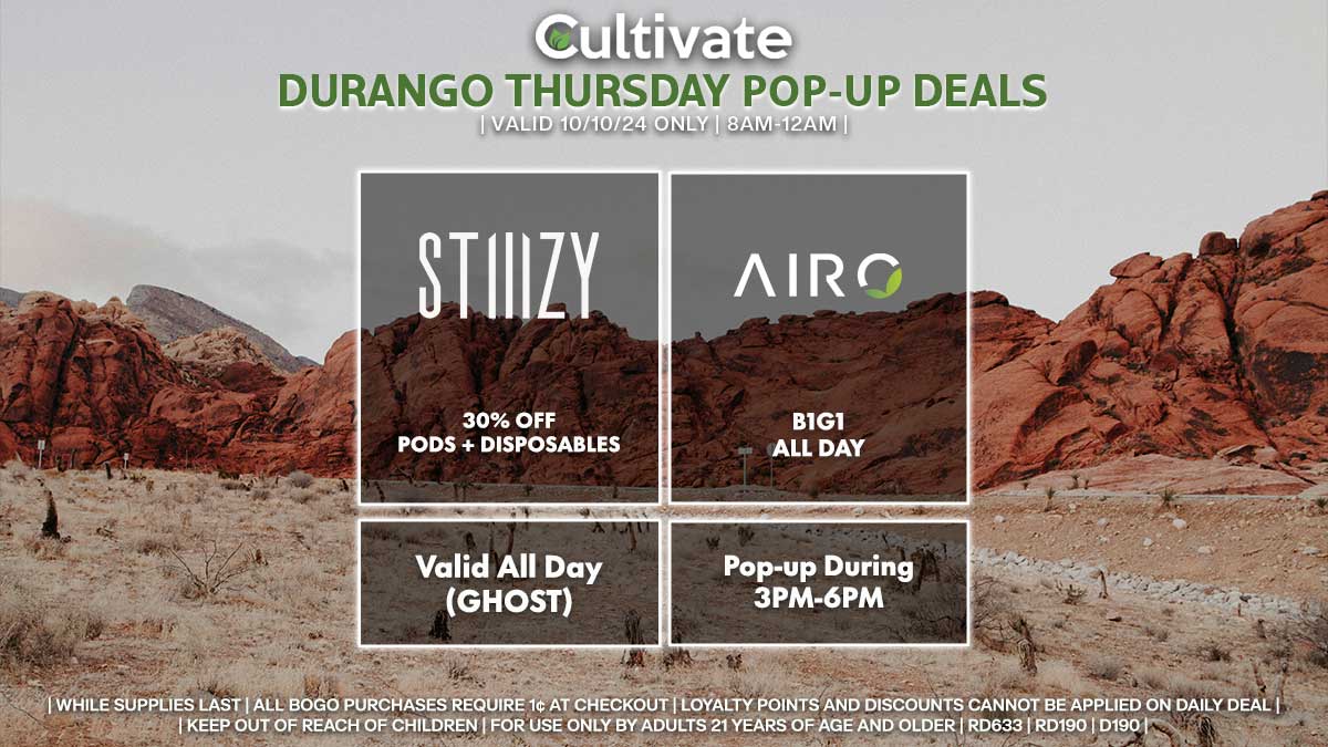 Stiiizy Airo Las Vegas Cultivate Durango Pop-ups