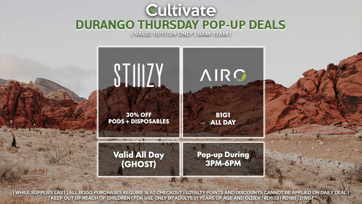 Stiiizy Airo Las Vegas Cultivate Durango pop-ups