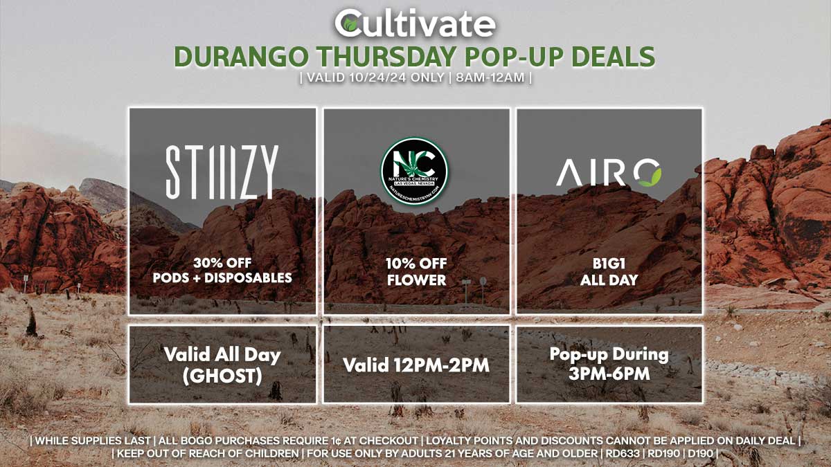 Stiiizy Nature's Chemistry Airo Las Vegas Cultivate Durango Pop-ups