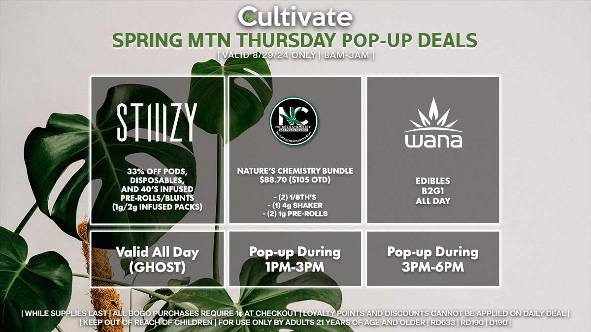 STIIIZY Nature's Chemistry Wana Las Vegas Cultivate Spring Mountain Pop-ups