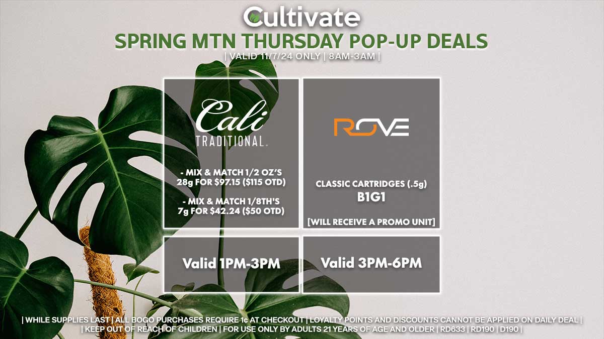 Cali Traditional Rove Las Vegas Cultivate Spring Mountain Pop-ups