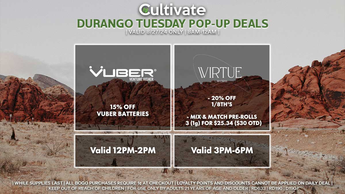 Vuber Virtue Las Vegas Cultivate Durango Pop-ups