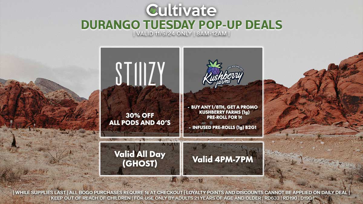 Stiiizy Kushberry Farms Las Vegas Cultivate Durango Pop-ups