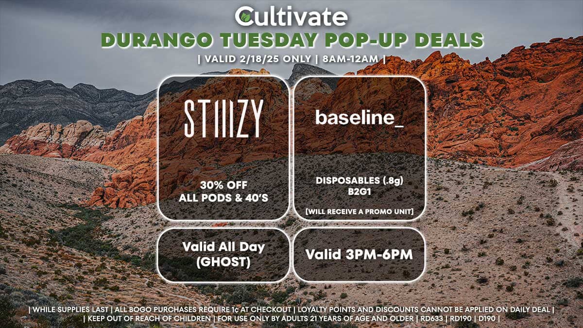 Stiiizy Baseline Las Vegas Cultivate Durango Pop-ups