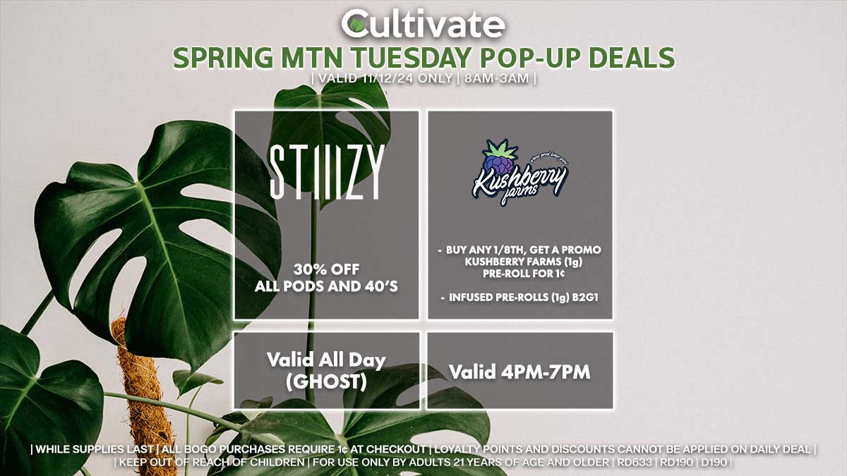 Stiiizy Kushberry Farms Las Vegas Cultivate Spring Mountain Pop-ups