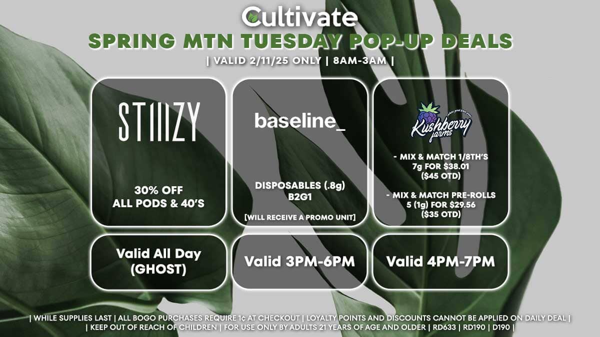 Stiiizy Baseline Kushberry Farms Las Vegas Cultivate Spring Mountain Pop-ups