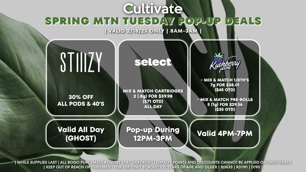 Stiiizy Select Kushberry Farms Las Vegas Cultivate Spring Mountain Pop-ups