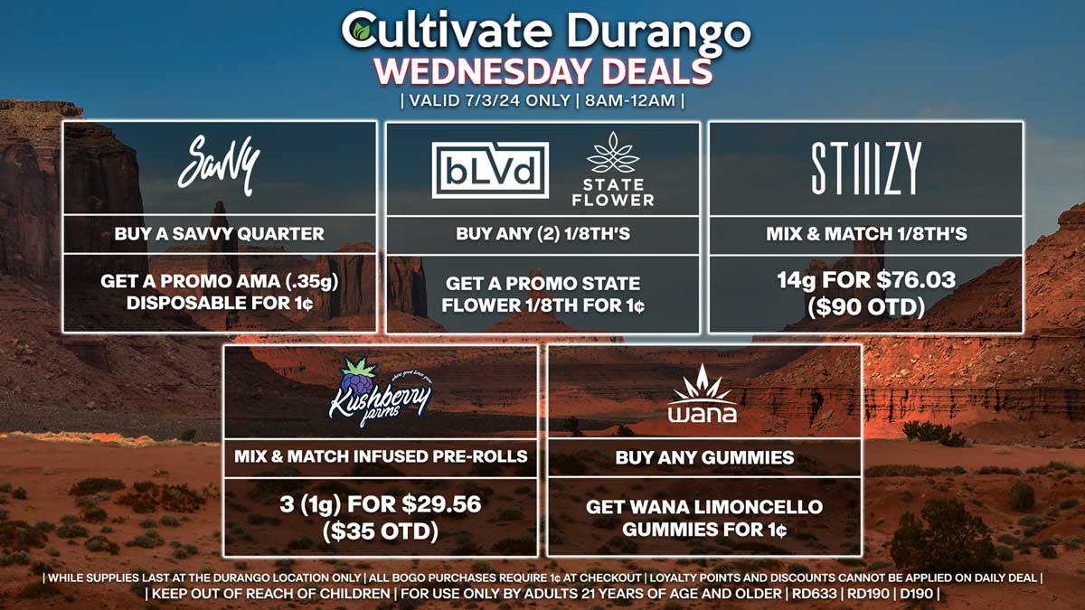 Cultivate Las Vegas Dispensary Daily Deals! Valid WEDNESDAY 7/3 Only | 8AM-12AM | While Supplies Last!