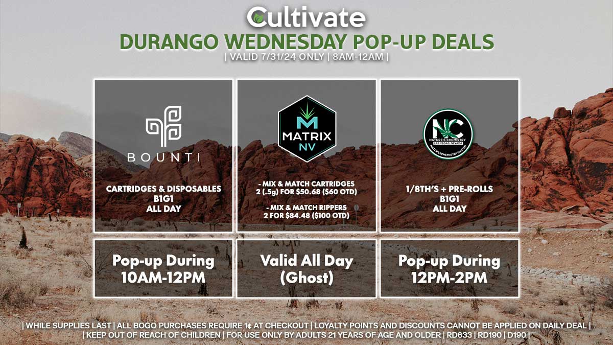 Bounti Matrix Nature's Chemistry Las Vegas Cultivate Durango Pop-ups