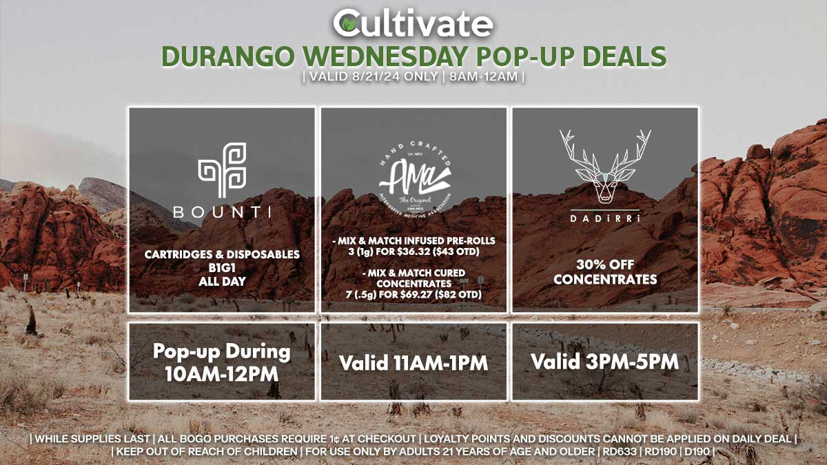 Bounti AMA Dadirri Las Vegas Cultivate Durango pop-ups