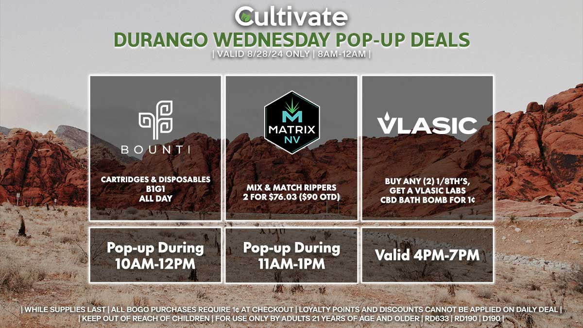 Bounti Matrix Vlasic Las Vegas Cultivate Durango Pop-ups