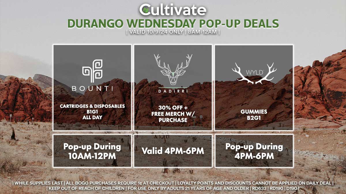 Bounti Dadirri Wyld Las Vegas Cultivate Durango Pop-ups