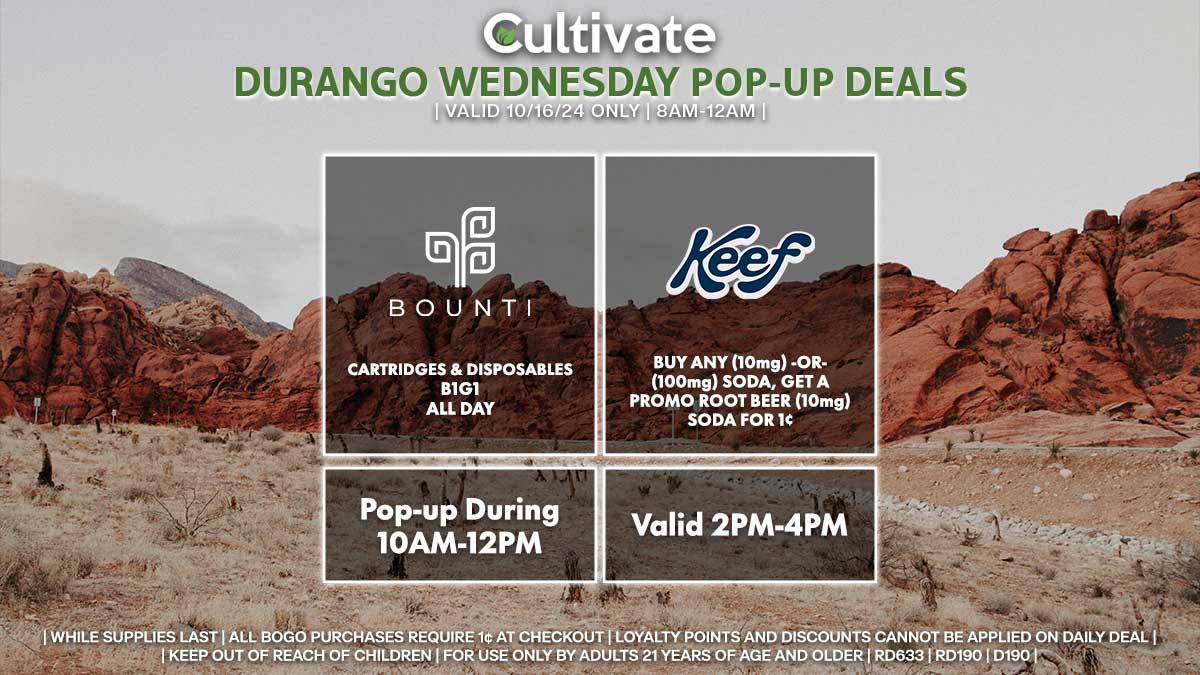 Bounti Keef Las Vegas Cultivate Durango pop-ups