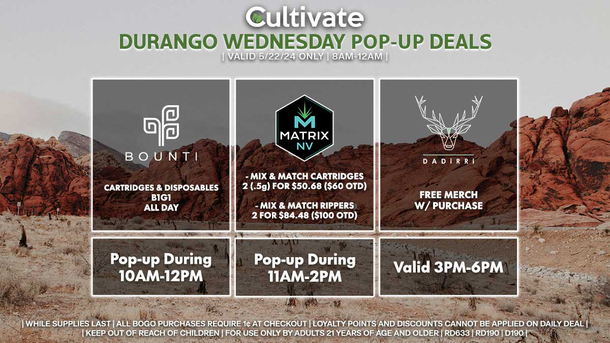 Bounti Matrix Dadirri Las Vegas Cultivate Durango Pop-ups