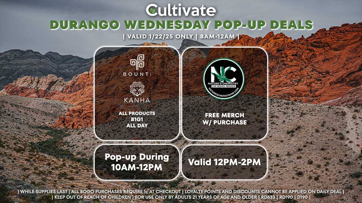 Bounti Kanha Nature's Chemistry Las Vegas Cultivate Durango Pop-ups