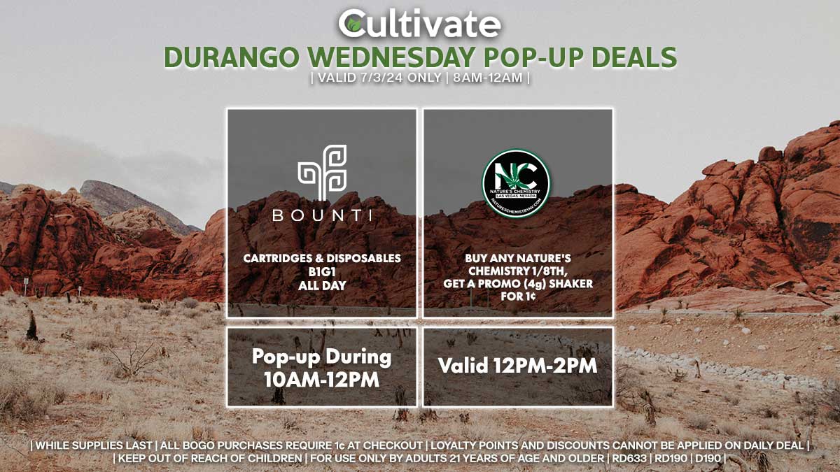 Bounti Nature's Chemistry Las Vegas Cultivate Durango Pop-ups