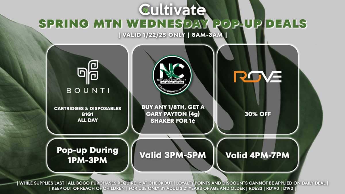 Bounti Nature's Chemistry Rove Las Vegas Cultivate Durango Pop-ups