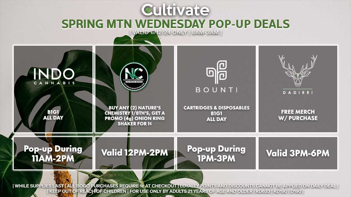 Indo Nature's Chemistry Bounti Dadirri Las Vegas Cultivate Spring Mountain Pop-ups