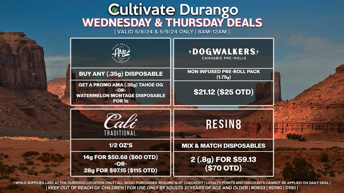 Cultivate Las Vegas Dispensary Daily Deals! Valid WEDNESDAY & THURSDAY 5/8-5/9 Only | 8AM-12AM | While Supplies Last!